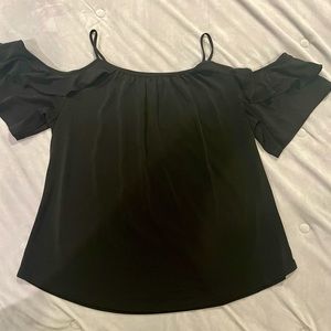 Black Open Shoulder Flowy Top